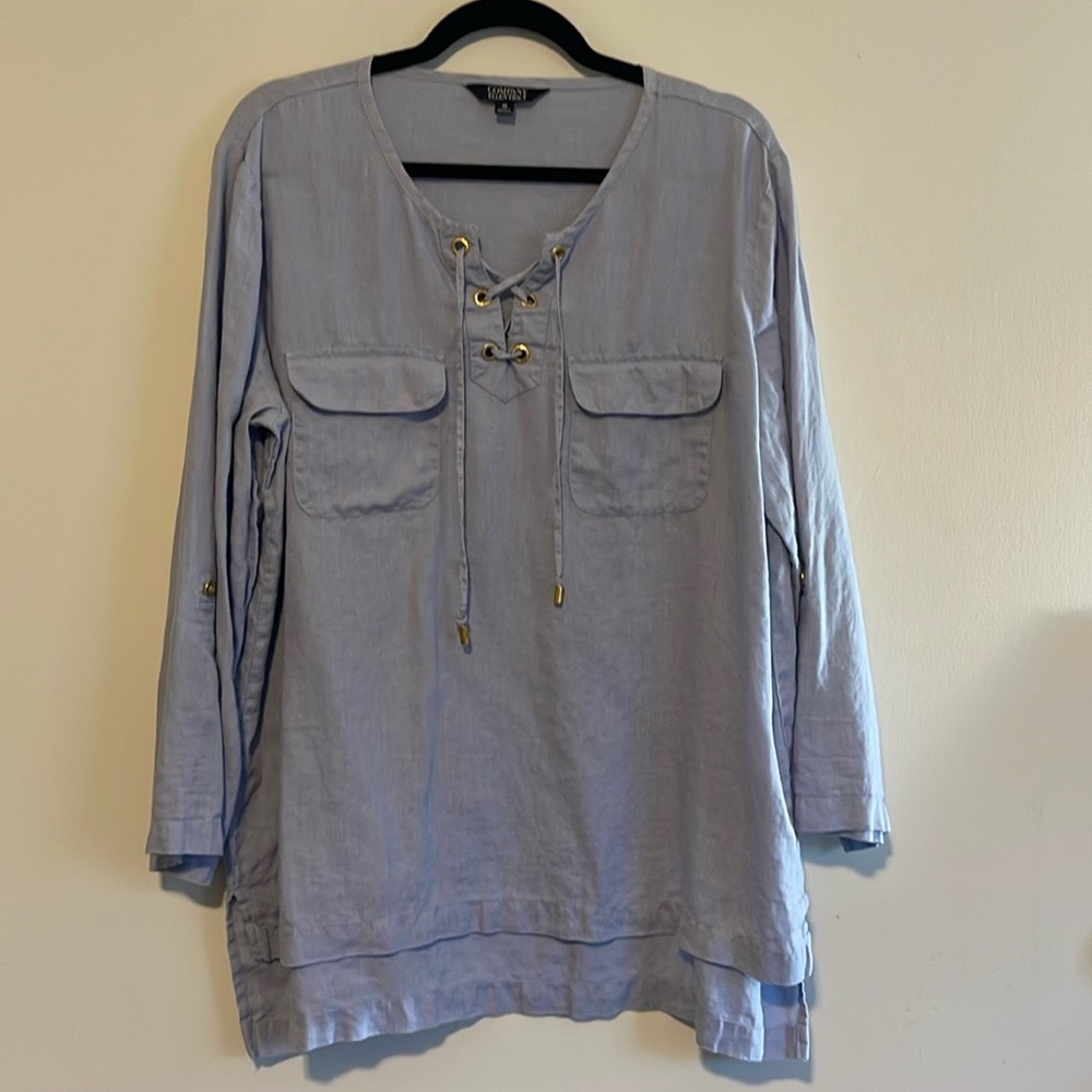 Ellen Tracy Blue Linen Top
